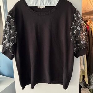 Black Embellished Short Sleeve Knit Top